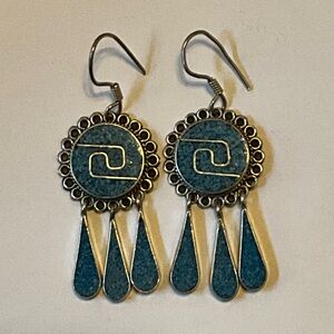 Sterling Silver Crushed Turquoise Inlay Dangle Earrings